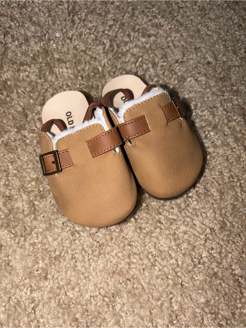 Old Navy Tan and Brown Baby Slip-On Buckle Shoes